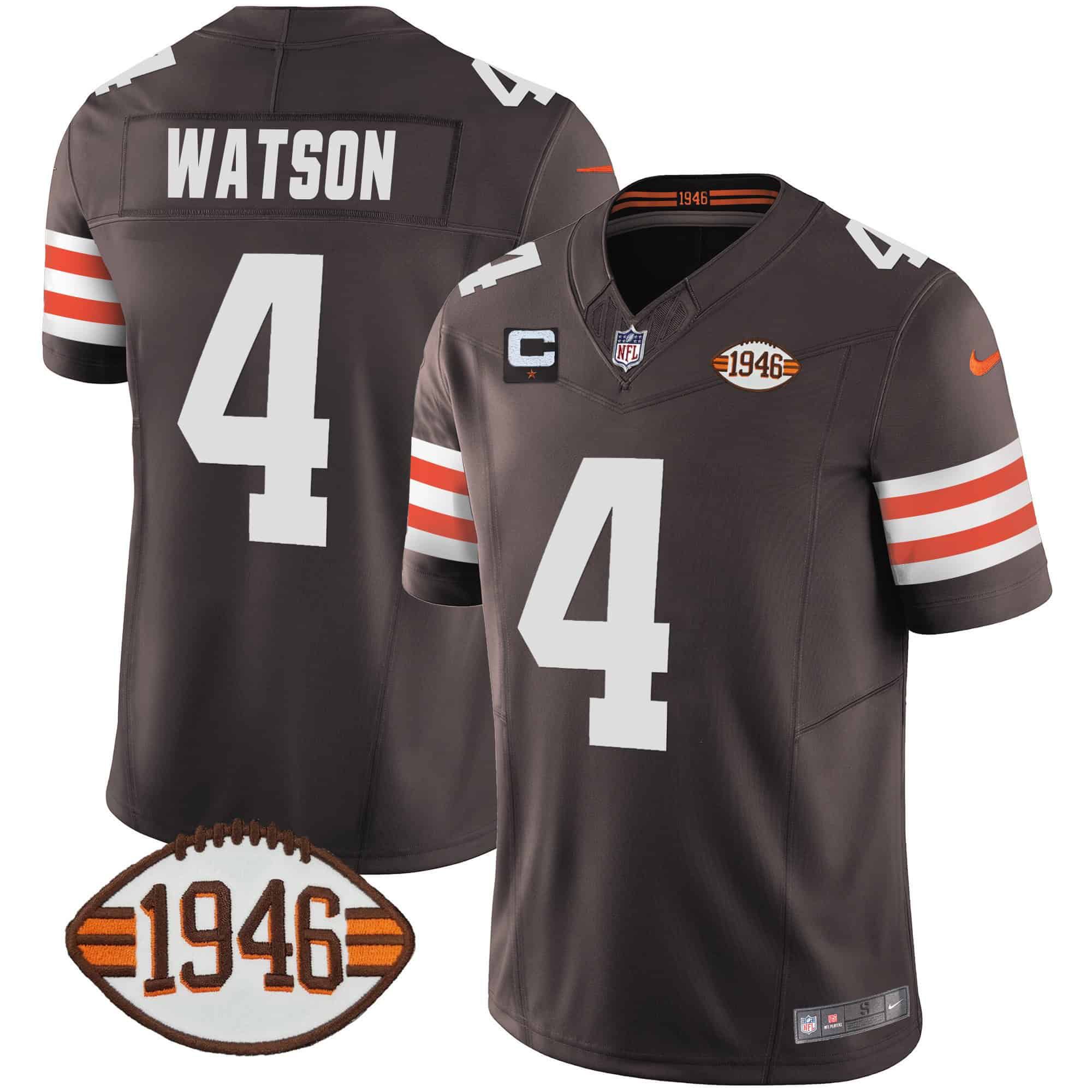 Men Cleveland Browns 4 Watson Brown 1946 75th Anniversary Patch 2024 Nike NFL Jersey style 1